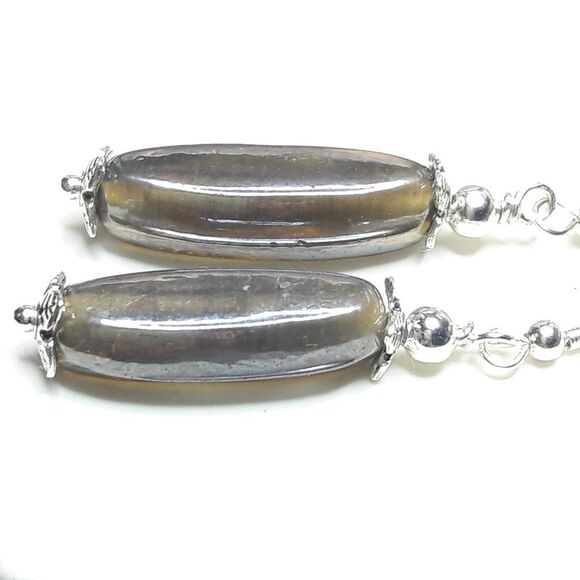 artisan earrings 075#mfs Abstract pickles glass earrings Tibetan silver accents - Picture 5 of 6